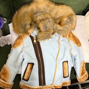 Jordan Craig Kids Fur Trimmed Jacket - Light Blue and Tan